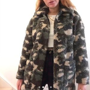 H&M Khaki Green Faux Shearling Jacket
